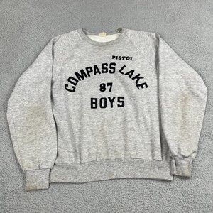 Vintage Trimark XL 80s Pistol Campus Lake 87 Boys Pullover Sweatshirt Gray Used‎